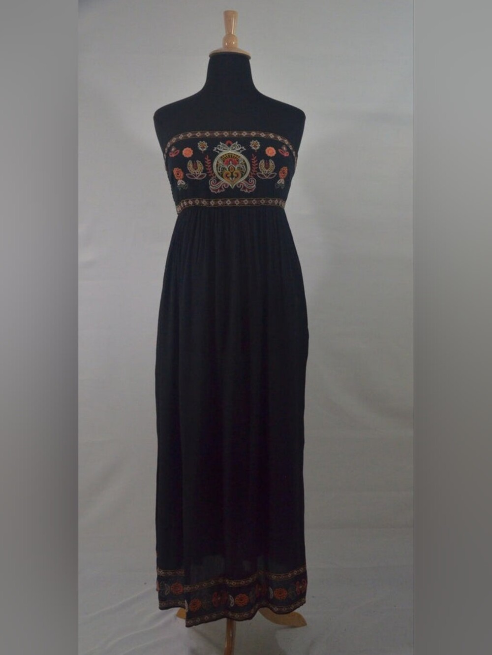 Xhilaration Black Maxi Dress with Orange and Cream Embroidery